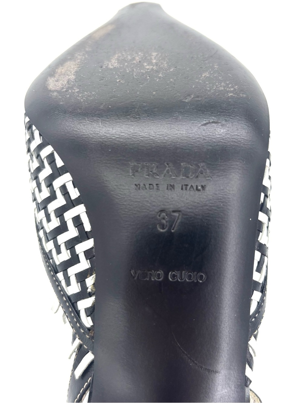 Prada Retro Vintage Cap Toe Mini Buckle Fringe Embellished Slingback Pumps 37 - Picture 9 of 9